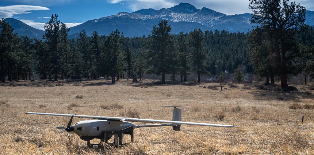 A drone in front of mountains in Colorado